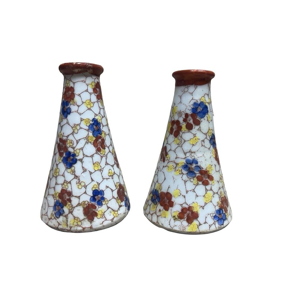 Vintage Cottage Core Pair Handpainted Floral Cluster White Porcelain Bud Vase